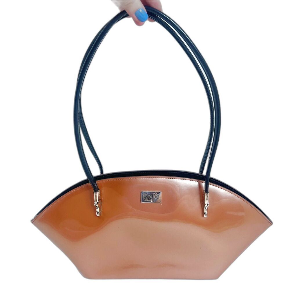 RARE Beijo Over The Moon Pink Iridescent Patent Leather Metallic Shoulder Bag